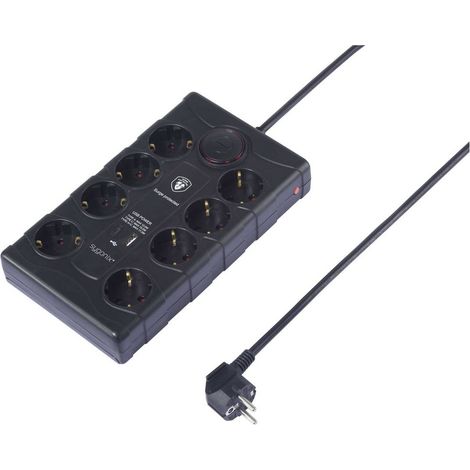 Sygonix SY-4751202 Multipresa con protezione da sovratensioni 8 scomparti Nero Schuko 1 pz. (1/5)
