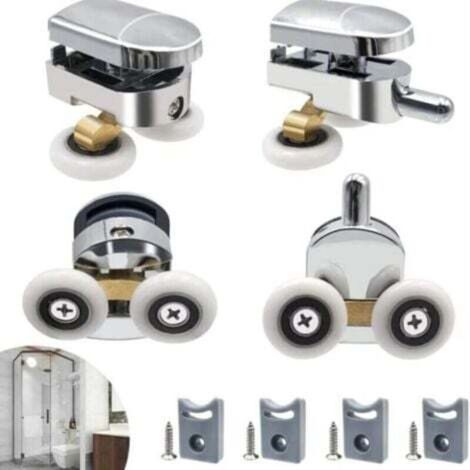 Rouleau de porte de douche, 4 roulettes doubles pour porte de douche Roulettes Coulissantes Porte Roue de Remplacement pour Cabine de Douche (1/4)