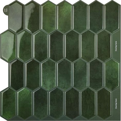 3D Adhesif Diamant, 10 Feuilles De Carrelage Adhesif Mural Cuisine, Stickers Muraux Salle De Bain Hexagonaux Longs Pour Dosseret Pour Cuisine Salle De Bain (30.5x30.5cm) (1/5)