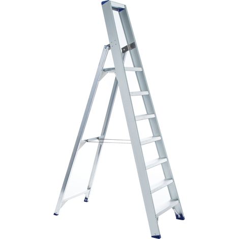 ASC Eurostairs Stufenstehleiter einseitig eloxiert mit Plattform 7 Stufen