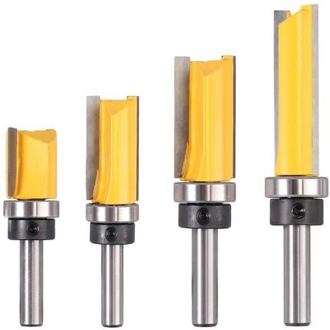 Aiperq 4 Pcs 8mm Routeur de Fraise à Bois Fraise a Copier Tige Affleurant Cutter Copie Routeur Routeur Routeur Rainure Cutter Tige Coupe Acier (1/4)