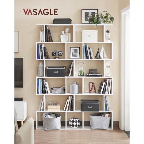 Bibliothèque, Étagère à 6 Niveaux, Meuble de rangement, Cloison Séparateur, pour Salon, Chambre, Bureau, Blanc (1/5)