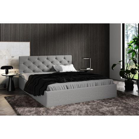 Polsterbett nach Maß 200x200cm Grau mit Bettkasten Gewebestoff Metall-Lattenrost Steppung (1/5)