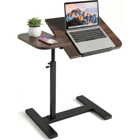 Table Lit Roulette Inclinable, 60×40cm, Scrivania mobile pour ordinateur portable avec roulettes, Plan de travail inclinable, bureau ergonomique pour home office, travail et salon, Brun Noyer (1/5)