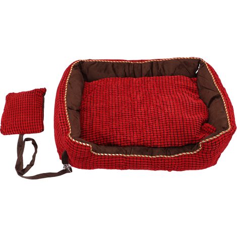 Lit pour chien confortable et détachable, rectangulaire, doux, chauffant, pour animaux de compagnie de petite à moyenne taille, rouge (1/5)