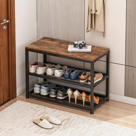 Schuhbank 62x50x30 cm – Retro-Holzdesign im Industrial-Stil (1/2)