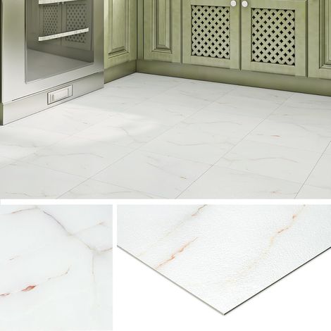 Dalle PVC Adhesive Sol Moderne Effet Marbre 30x30CM Lino Sol Adhesif pour Cuisine Lavable Carrelage Adhesif Sols Salle de Bain Blanc Dalles PVC Adhesive Sols Marbre Clair Corridor, 4 Dalles (1/5)