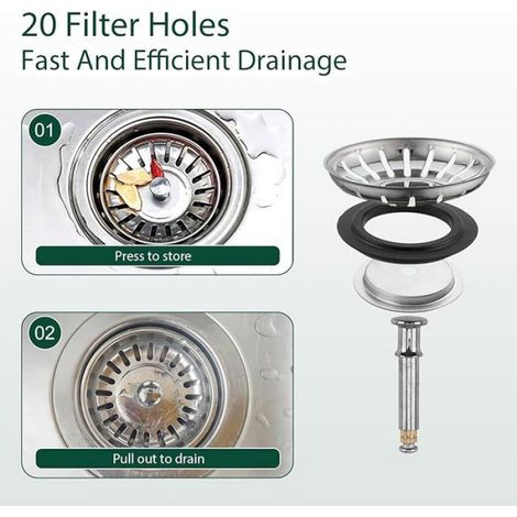 Bonde Évier - Filtre Anti-Obstruction Acier Inoxydable 304 - Diamètre 79 mm - Compatible Éviers Cuisine Domestiques et Professionnels - 1 Pièce