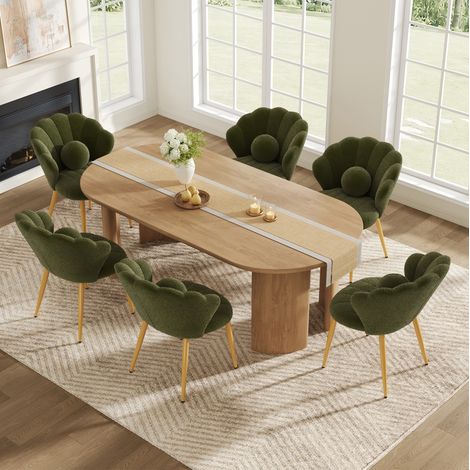Set di 6 sedie da pranzo 60x62,5x83 cm in tessuto peluche verde, imbottite – MEUBLIV (1/5)
