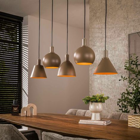 Suspension îlot cuisine 5 abat-jour métal beige TRIBECA (1/5)