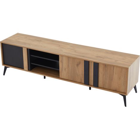 ELVMI Mobile TV con 3 Ante e 4 Vani Aperti, Foro Passacavi e Piedi Regolabili, per Soggiorno, 180×40×50 cm (1/5)