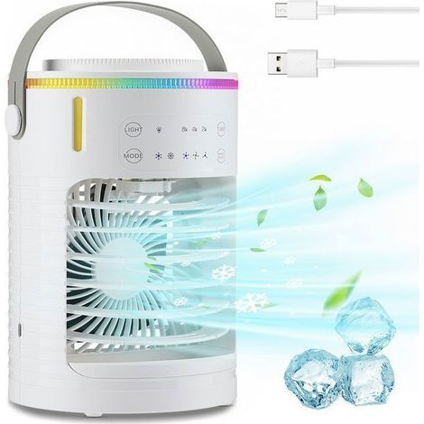 1 Climatiseur Mobile, 600ML, 3 Vitesses, 2 Modes, USB, LED, Bureau, Camping