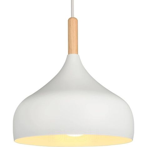 Suspension rétro 24 cm, style scandinave moderne, forme goutte, douille E27, métal et bois, lampe suspendue pour chambre, salle à manger, cuisine, salon (1 paquet, blanc) [Classe énergétique A] (1/5)