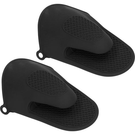 2 Stück Mini-Ofenhandschuhe aus Silikon, verdickt, hitzebeständig, zum Schutz vor Verbrennungen, schwarz (1/5)