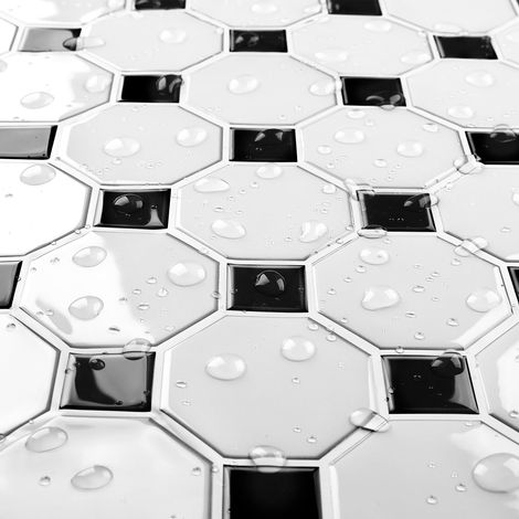 Carrelage Adhesif Mural Salle de Bain Blanc 3D Credence Adhesive pour Cuisine Noir et Blanc Hexagone Dalle PVC Adhesive Murale Cuisine WC 30x30CM 32 Dalles Credence Adhesive Salle de Bain (1/5)