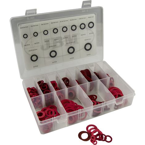 Confezione da 600 rondelle di guarnizione in fibra assortite