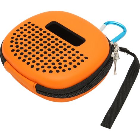 Étui de protection robuste en EVA pour enceinte Bluetooth, étanche et antichoc avec mousqueton métallique orange. (1/5)