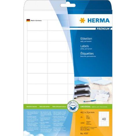 Universaletikett PREMIUM 48,5 x 25,4 mm (B x H) nicht wieder ablösbar Papier weiß 1.000 Etik./Pack. (1/5)