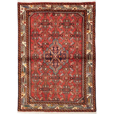 Tapis d'orient 102 x 140 cm, motif oriental, en laine pure nouée à la main, rouge, bleu et crème, artisanal (1/5)