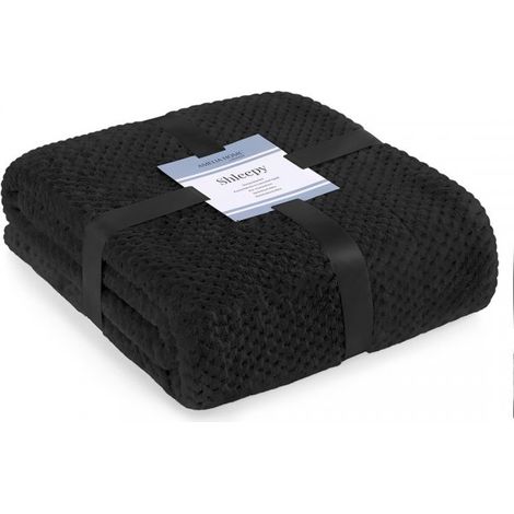 AmeliaHome Shleepy - Coperta morbida trapuntata, 170 x 210 cm, effetto pelliccia di agnello, colore: Nero (1/5)