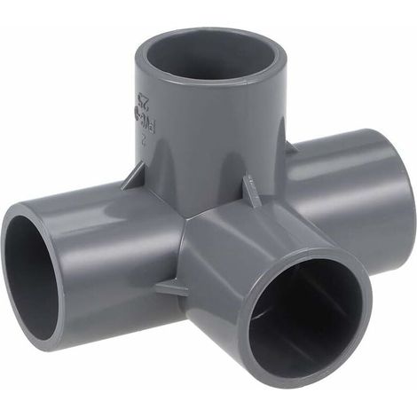 Raccord PVC 4 voies gris Ø25 mm, connecteur de tuyaux pour assemblage solide, idéal pour plomberie, bricolage et structures de jardin