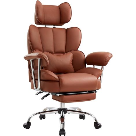 Bürostuhl Lendenwirbelstütze Fußstütze PU Leder 200KG Braun (1/5)