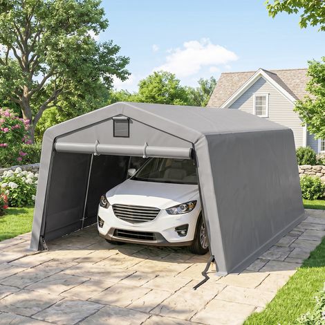 Abri de garage/carport, dimensions 6,2 m (L) x 3,3 m (l) x 2,4 m (H), en acier galvanisé robuste, polyéthylène haute densité 150 g/m², imperméable et résistant aux UV. (1/5)