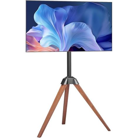 Support TV trépied, pour écrans Plats/incurvés 1016-1651 mm, Support télé sur Pied Portable, avec Pieds en chêne, capacité de Charge 45 kg, Max. VESA 600 x 400 mm, pour Chambre, Studio, Salon (1/5)