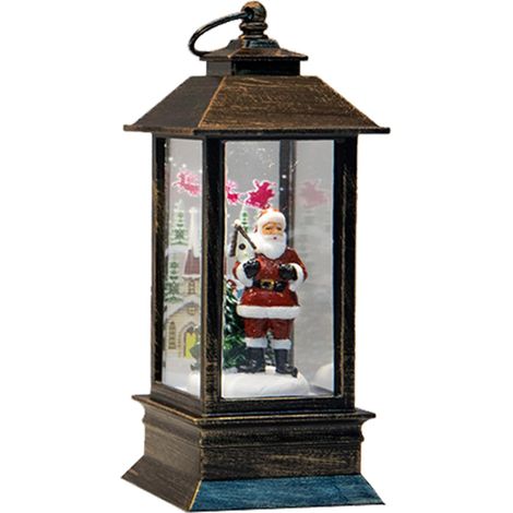 Adornos navideños de exterior: Farol colgante LED vintage con purpurina, árbol de Navidad a pilas, muñeco de nieve, Papá Noel. Faroles navideños de interior para mesa o dormitorio. (1/5)