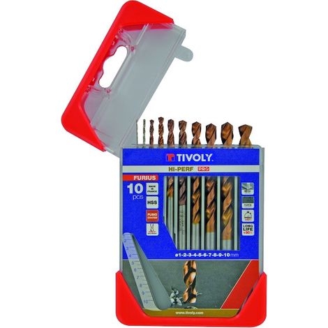 Coffret de 10 forets métaux FURIUS HSS revêtus FUSIO pointe en croix 11454170004 - TIVOLY