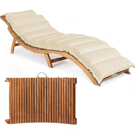 CASARIA® Sonnenliege Holz inkl. Auflage FSC®-zertifiziert Akazie 320kg Belastbar 190x60cm Klappbar Tragegriff Gartenliege Balkon Garten Terrasse Liege Wetterfest Farb- und Mengenwahl Creme (1/5)