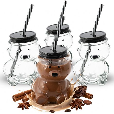 Novaliv 4x tasses à vin chaud 300 ml Tasse de Noël personnalisée avec paille - ours comme tasse à vin chaud - tasse à motif ours sapin de Noël tasses