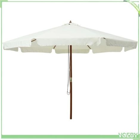 Parasol d'extérieur - FAFEICY - 47212 - Ø330 cm - Mât bois massif 48 mm - Blanc sable (1/5)