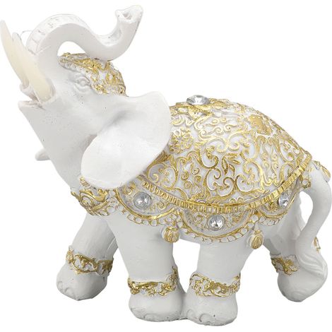 Statue Elephant Figurines de Chance Blanc Résine Sculpture Décor d'Entrée Bibliothèque Bureau Maison (1/5)