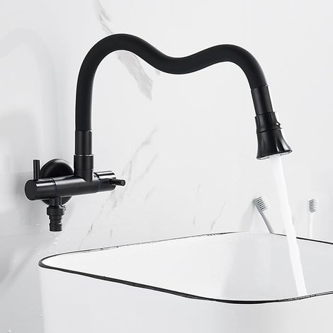 Mitigeur mural - laiton - noir - double sortie - eau froide (1/5)