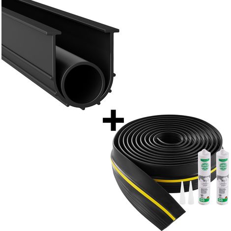 Bande d'étanchéité de seuil et bas de porte de garage, 20 pi en U + joint torique, PVC, avec adhésif, noir. (1/5)