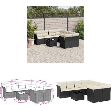 9-tlg. Garten-Sofagarnitur mit Kissen Schwarz Poly Rattan - Gartensortiment - Gartenmöbelset - Esstischgarnitur - Outdoor Möbel - Lounge Set - Home & Living (1/3)