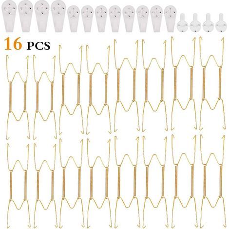 16pcs - Support Assiette - Crochet Mural - Acier Inoxydable Doré - Pour Assiettes Décoratives Rondes Ou Carrées - Salon Chambre Restaurant - Doré - 6in 8in 10in 12in (1/5)