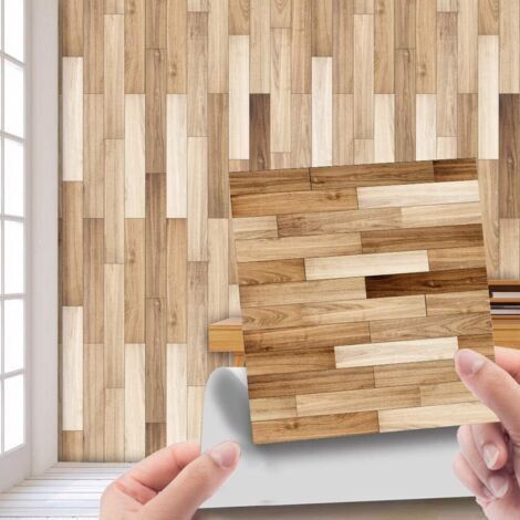 Adhésive Décorative à Carreaux pour Salle de Bains et Cuisine Stickers Carrelage, 20 Pièces Divers Motifs de Grain de Bois imperméables Auto-adhésifs Décoration (20x20cm) (1/5)