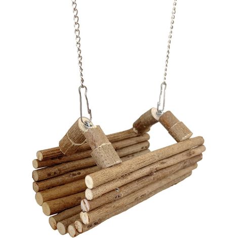 Altalena per criceti in legno naturale - Il luogo perfetto per muoversi e riposare per topi e gerbilli - Comoda gabbia di piccole dimensioni con amaca, vetro e piccoli accessori. (1/2)
