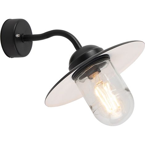 QAZQA Industrial Lámpara de pared exterior inteligente negra IP44 con WiFi A60 - Munich Acero /Vidrio Redonda Adecuado para LED Max. 1 x 7 Watt