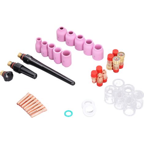 Set mit 49 WIG-Schweißzubehörteilen, Glasdüse, Düse, Spannzange, Werkzeugsatz für WP-17 18 26 Brenner, Verbrauchsmaterialien in Profiqualität. (1/5)