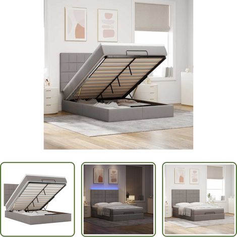 vidaXL LED-Beleuchtung - Ottoman-Bett mit Matratze & LEDs Taupe 140x190 cm Stoff (1/5)