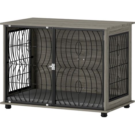 Hundekäfig für Zuhause, Hundehütte, Indoor Haustierkäfig mit Kissen, Hundehaus mit Fenster, Hundebox für große Hunde, Grau, 100 x 60 x 73,5 cm (1/5)