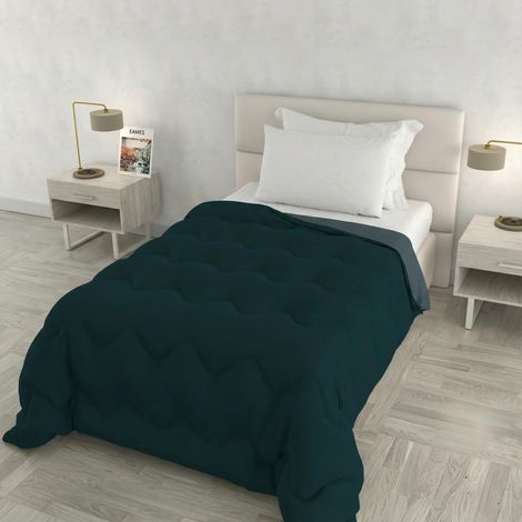 Couette d’Hiver Bicolore Double Face, édredon Garni 250 g – lit Une Place 160x250 cm – Lavable en Machine – Canard/Sauge (1/5)
