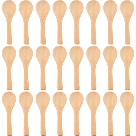 50 Pièces Petites Cuillères en Bois Mini Nature Cuillères Bois Miel Cuillère à Café Condiments de Cuisson Cuillères Pour K (1/5)