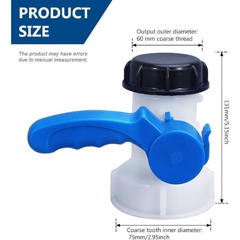 Vanne Cuve 1000l Plastique, Adaptateur IBC, IBC Adaptateur Universel, pour Robinet de Vidange, Citerne de Pluie, Bidon, Réservoir à Eau 75 mm, DN 50 (1/4)