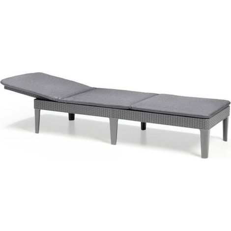 Bain de soleil avec coussin coloris gris fonce - imitation rotin tresse - ALLIBERT by KETER - 4 positions - JAIPUR (1/5)