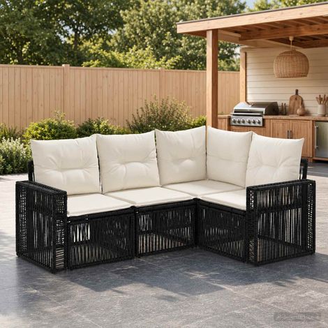 vidaXL Ensemble de canapé de jardin 4 pcs Noir et blanc crème (1/5)