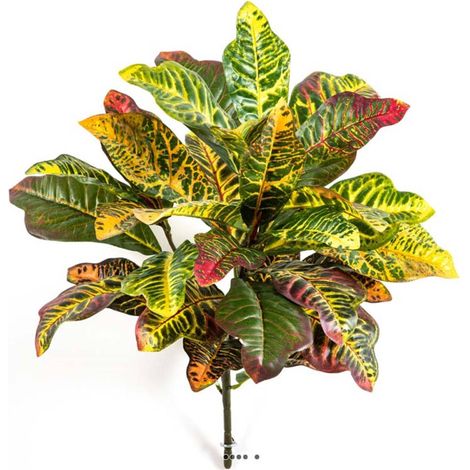 Croton artificiel en piquet 30 feuilles, H 40 cm Vert Rouge (1/3)